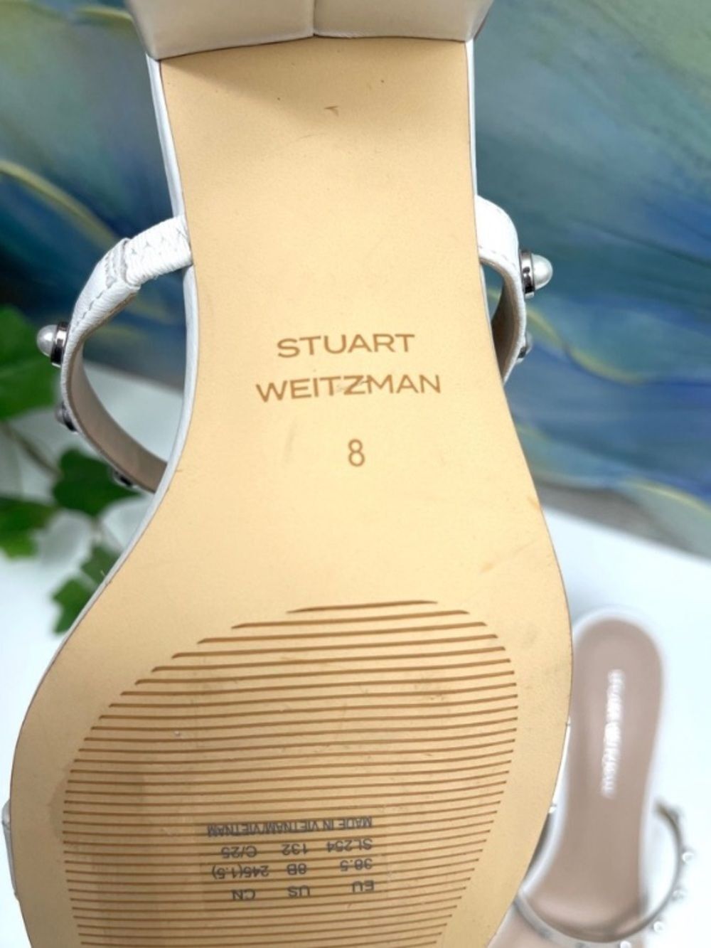 New Stuart Weitzman Pearly Strap Block Slide 50 Sandal in White Size 8 - Picture 10 of 12